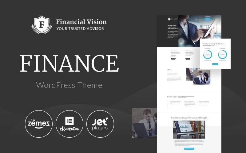 Present your financial services in the most attractive way with Financial Vision theme. Your website will look stylish and modern thanks to a classic design of this theme. Inform visitors about provided services by your financial agency