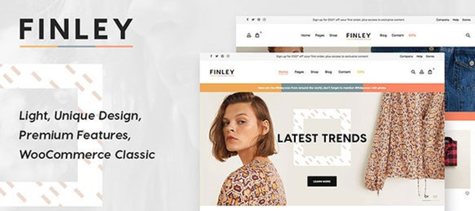 Finley is a classic WooCommerce WordPress Theme with unique details of design. Especially designed For Women