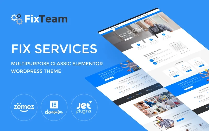 Present your fix company’s services in the most attractive way with FixTeam WordPress theme. Create a professional website showing the whole range of your services easily and quickly. This theme includes a powerful functionality and a classic design. You will enjoy customizing your site using Jet plugins for Elementor page…