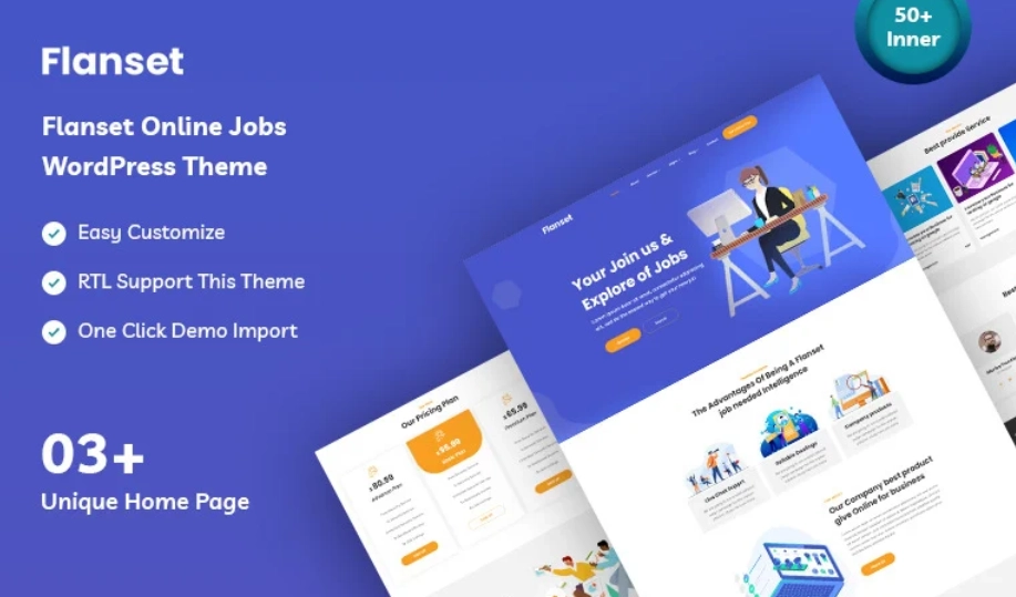 Create a dynamic job portal with Flanset Online Jobs WordPress Theme. Enjoy modern design