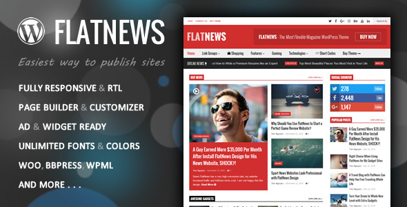 Boost your online magazine with the Flat News Responsive Magazine WordPress Theme. Responsive design