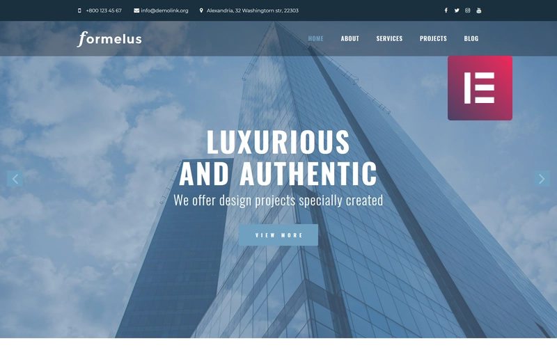 Formelus is an optimal solution for presenting architectural services. This theme has a sophisticated design and powerful functionality. You will be able to create a professional website dedicated building and design topics easily and quickly. This theme has a sophisticated design and powerful functionality. There is a rich Jet plugins…