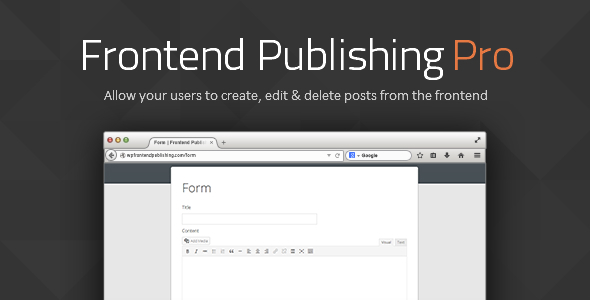 If you want to give your users the ability to create posts from the front-end area then Frontend Publishing Pro is the perfect solution for you.