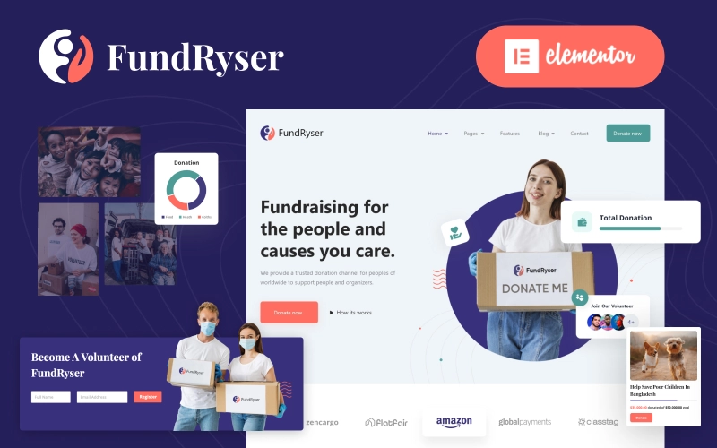 Fundryser is a unique UX-designed WordPress theme built on Elementor page builder. It can be used to create websites for Charity