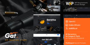 Gat – powerful  modern Shooting Club  Weapon Store Theme. It will perfectly fit an online weapon shop