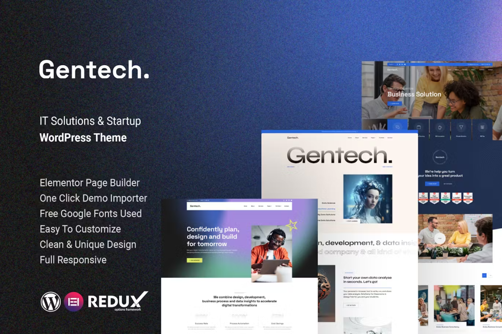 Discover Gentech – the ultimate IT Solutions  Startup WordPress Theme! With its sleek design