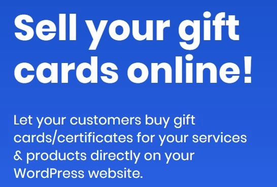 Let your customers buy gift cards/certificates for your services  products directly on your WordPress website. Official website: Home - Gift Card (wp-giftcard.com) Demo: Demo (wp-giftcard.com)