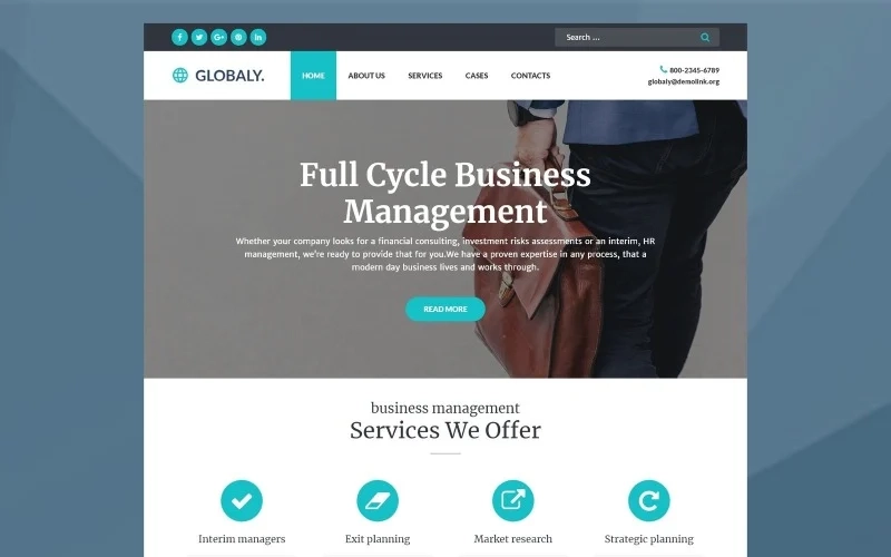 Create a professional and modern image of your company provided business consulting services using Globaly theme. It includes pre-designed pages