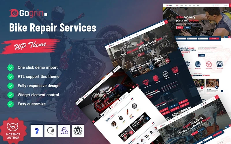 Gogrin is a bike repair service WordPress theme. this is a simple and minimal theme that offers all the features you need to set up your own bike repair service. With features like elementor page builder