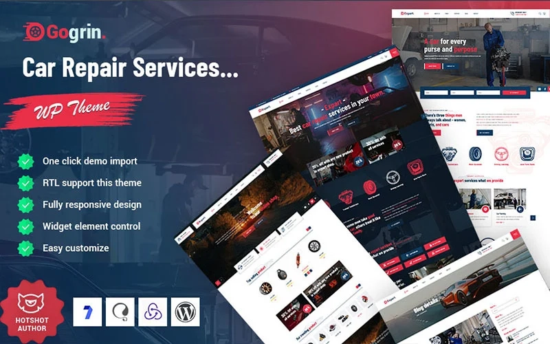 Gogrin is a car repair service WordPress theme. A beautiful theme for car repair service trade companies and online support professionals. It's clean