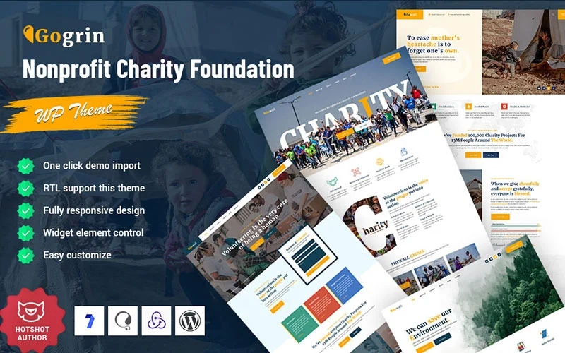 Gogrin - charity foundation and nonprofit WordPress theme. Gogrin theme is made using the redux framework and developed for compatibility with elemento. Gogrin theme is built using a redux framework