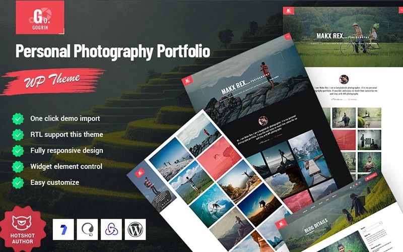 Gogrin is a personal photography portfolio WordPress theme. A beautiful theme for personal photography portfolio trade companies and online support professionals. It's clean