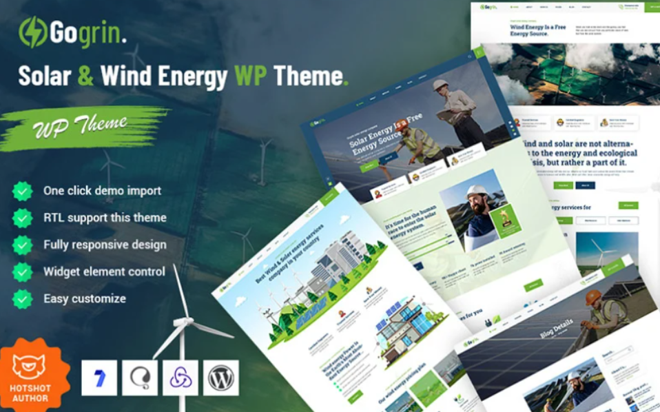 Discover Gogrin - the ultimate Solar  Wind Energy WordPress Theme! With stunning designs