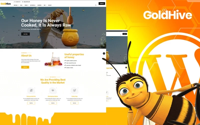 Goldhive WordPress Theme is an Honey farm Business  honey production just waiting for your work to start populating its templates! Goldhive WordPress Theme fits perfectly for honey production and organic food store websites. Goldhive WordPress Theme include numerous styles