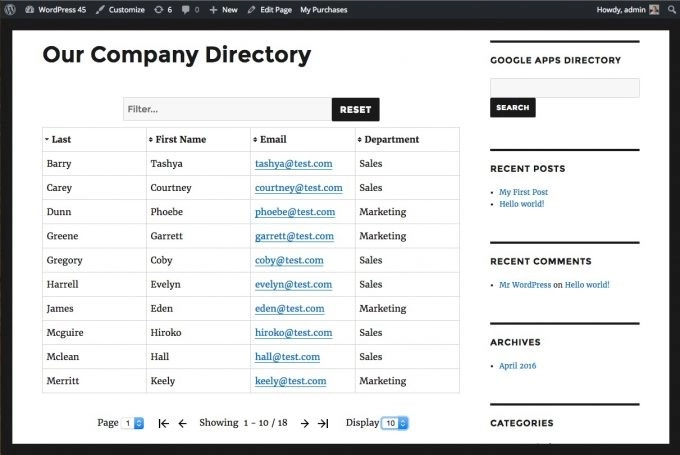 Grow Your Business with Google Apps Directory for WordPress. Search your Google Workspace (formally G Suite and Google Apps) for employee contact info.