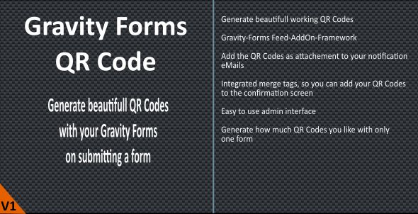 Easily generate QR Codes of your submitted form fields and integrate this into your confirmation or notification. FEATURES​ Easily generate QR Codes from your form data with Gravity Forms Feeds Define the Fields you need to include in your QR Code Define the label and size of the QR Code…