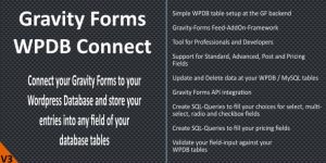 Connect your Gravity Forms directly to your WPDB-Database-Tables. This is a plugin for professionals and developers. FEATURES​ New in 3.6! Full GFAPI support New in 3.5! Added Conditional Logic to process the feed New in 3.3! Support for Gravity Forms Chained Select Field New in 3.0! Uses the Gravity-Forms Feed-AddOn-Framework…