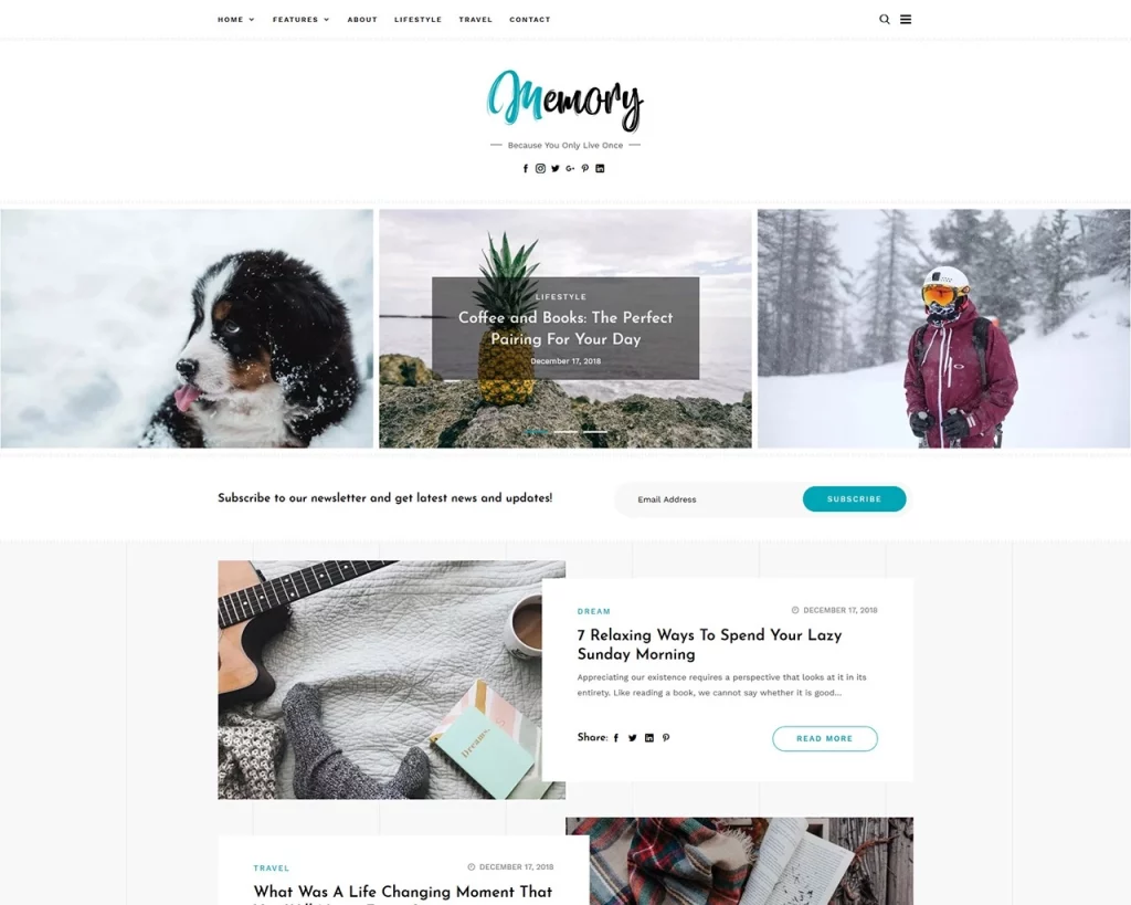 Memory is an elegant WordPress blog theme perfect for trendy bloggers or chic entrepreneurs. Memory blog theme evokes a sense of wonder for what’s past and what’s to come. With its gorgeous panelled layout