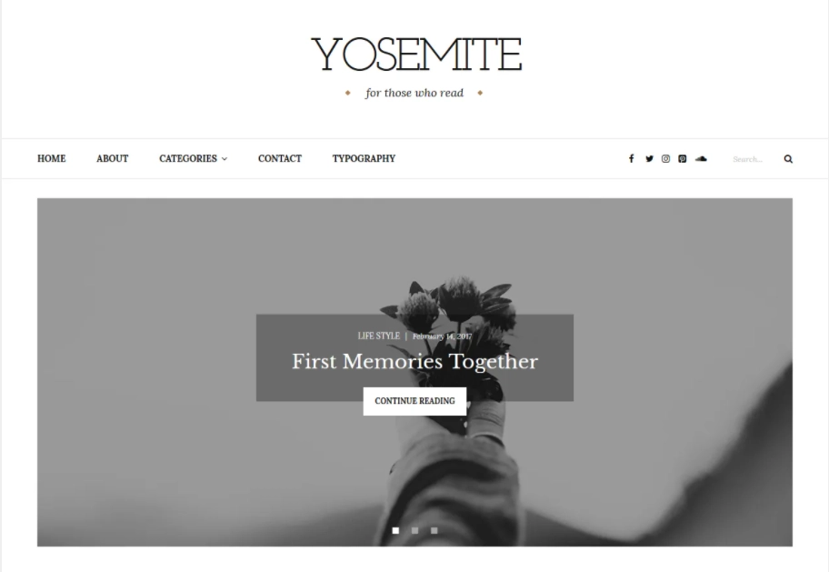 Yosemite is a beautiful WordPress blog theme for personal blogs. Yosemite has a modern