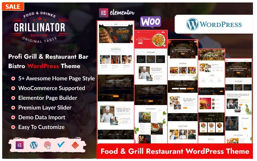 Discover Grillinator – the ultimate Food Grill Restaurant Elementor WordPress Theme! With its elegant design