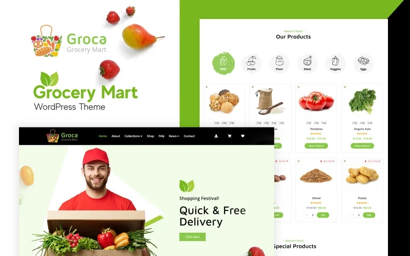 Groca is a fine-tuned Grocery store WordPress theme for beautiful websites. This WordPress Grocery store theme is perfect for creating fruit shops