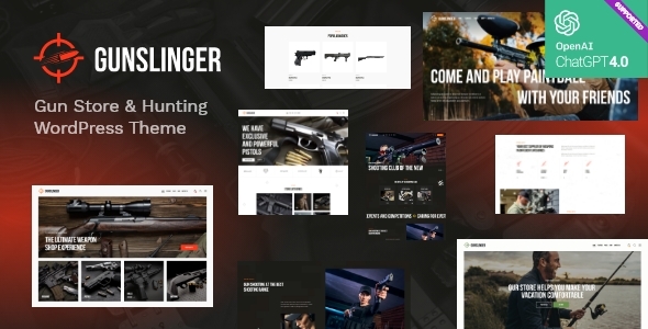 Gunslinger - Gun Store  Hunting WordPress Theme Looking for a robust theme to create the perfect online presence for your gun store or hunting gear shop? The Gunslinger - Gun Store  Hunting WordPress Theme might just be what you're searching for. Authentically designed and feature-rich