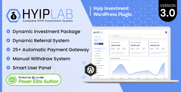 HYIPLab is the most advanced Wordpress-based HYIP investment plugin system in Codecanyon. This comes with easy to use admin panel which leads to use without any coding knowledge. This plugin comes with 20+ Automated online payment gateways to make payment easier. what did you want in an investment system? this…