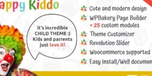 Happy Kiddo is easy to use multi-purpose WordPress theme. Pages in the demo are created with Visual Composer (Visual Composer is packaged with the theme) and other custom theme elements.