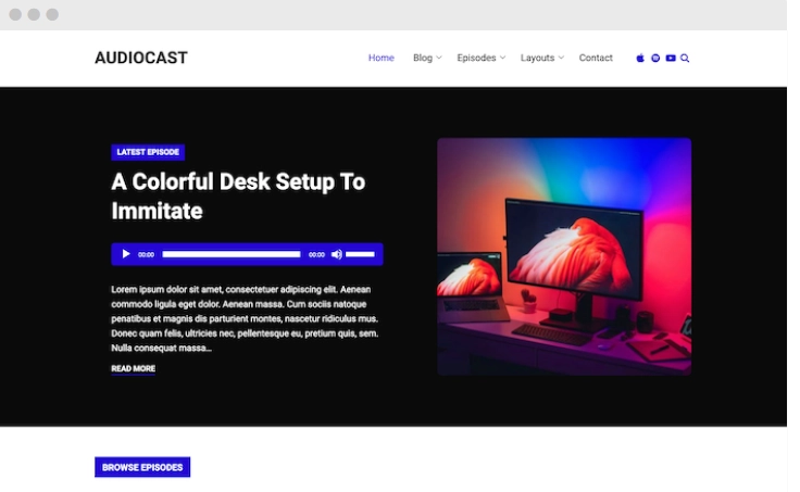 AudioCast is a clean and responsive theme for blog-focused sites using audio podcasts. The AudioCast theme is excellent for individuals or businesses to promote their services along with using blogs and audio messages to educate their clients. The theme is fast