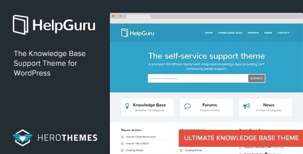 HelpGuru is a premium WordPress theme that enables a self-service knowledge base