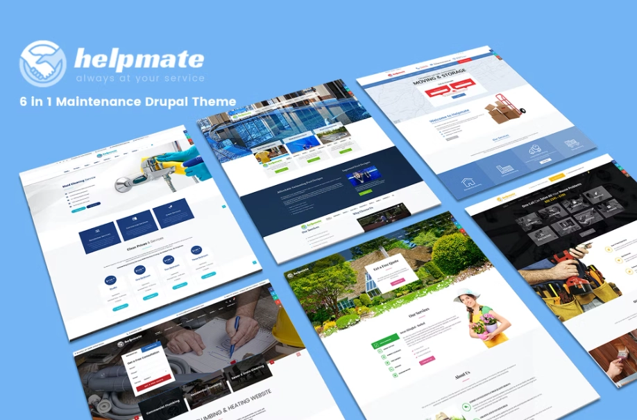 Overview Helpmate is a professionally designed WordPress Theme that includes 6 most popular maintenance themes such as Plumbing