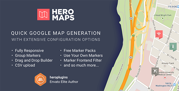 The Hero Maps Premium plugin allows for quick and easy Google Maps addition to your WordPress website. It offers extensive configuration options