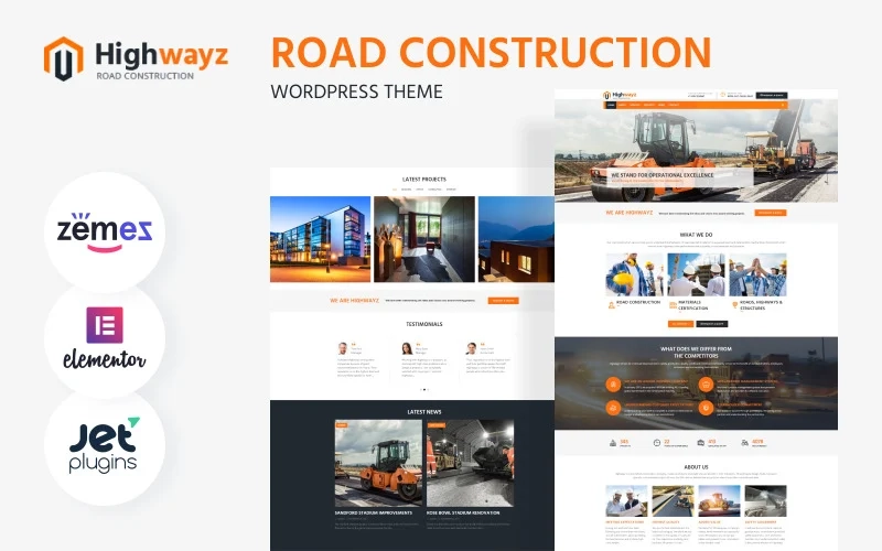 This Road Construction WordPress Theme was created using a clean and elegant design with close attention to details. The theme supports different page layouts