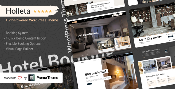 Holleta is the High-powered WordPress Theme for Hotel Booking. The theme is included all the main Hotel types with the booking system. One-click installation and demo content imported make the site work easy. All the necessary plugins are bundled.