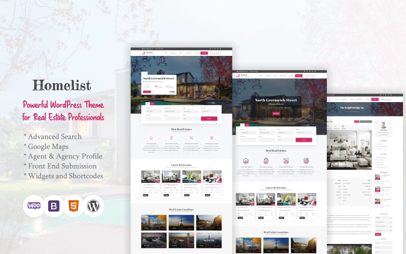 Homelist is a professional WordPress theme for real estate businesses