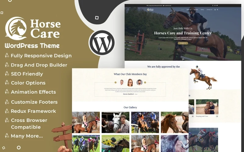 Horses Care is a pleasant and lightweight WordPress theme for websites about horses