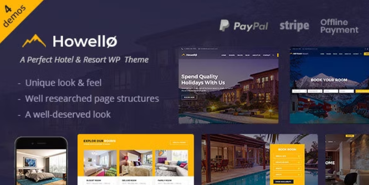 Howello – Resort and Hotel WordPress theme is designed specially for Accommodation