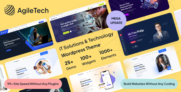 Agiletech – IT Solutions Technology WordPress Theme Looking for a sleek and modern WordPress theme designed specifically for IT solutions and tech startups? Look no further than Agiletech. Available now on ThemeForest