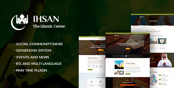 Create an engaging Islamic prayer center website with the Ihsan theme from ThemeForest! Sermon management