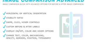 A WordPress Gutenberg block which let your visitors compare between two images. The plugin is mobile-friendly and has lots of easy customizable options. Before  after image comparison can be orientated horizontal or vertical. Add labels to the images to better display the efficiency of your services and product. It's…