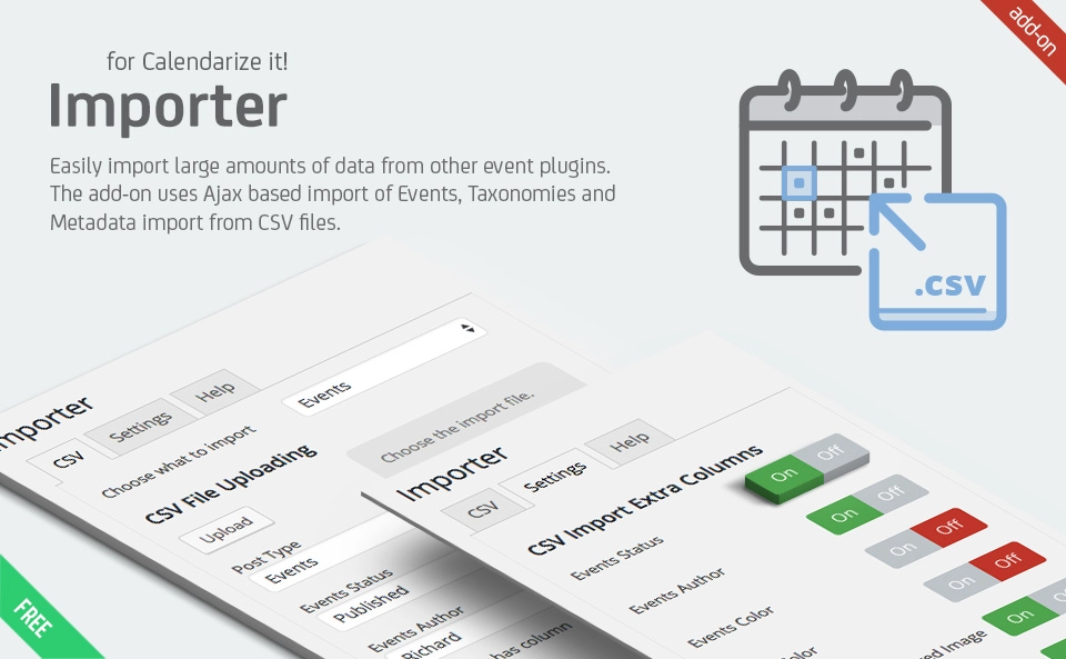 Easily migrate event data to WordPress with Importer for Calendarize it! Use Ajax-based imports from CSV files for efficient and versatile event management.