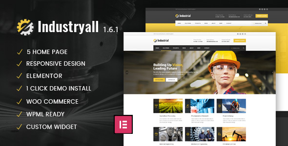 Industryall WordPresss theme specifically designed for all types of Small Factory Company