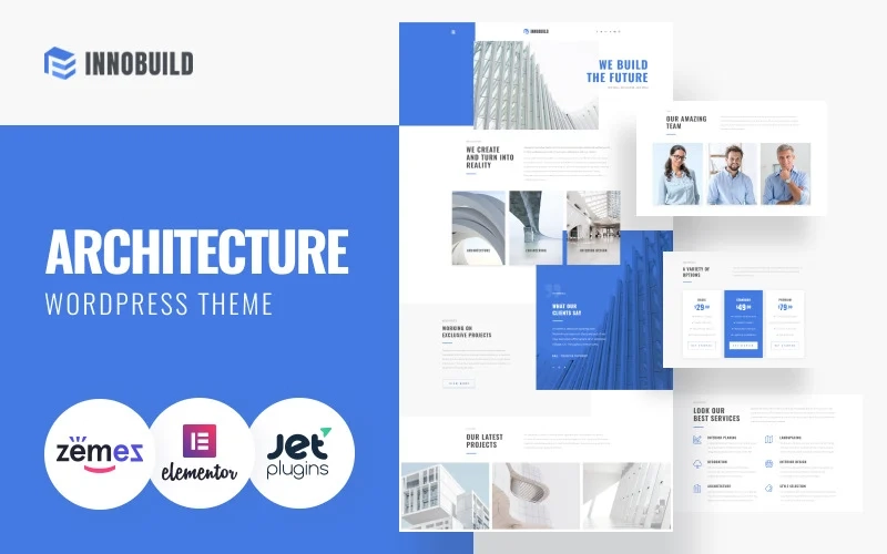 Take a chance and explore the architecture design theme powered by WordPress and designed with Elementor and Jet plugins. The theme is built on a combination of blue and white colors