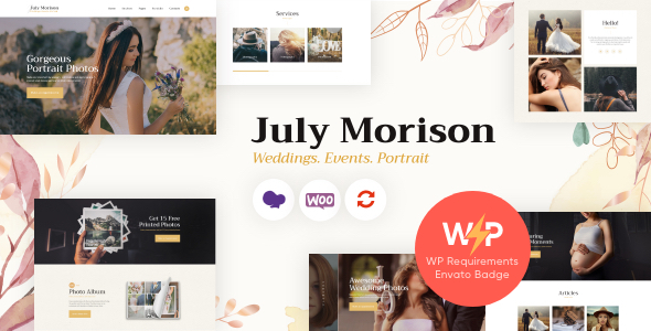 Showcase your stunning event photography with July Morison. Easy customization