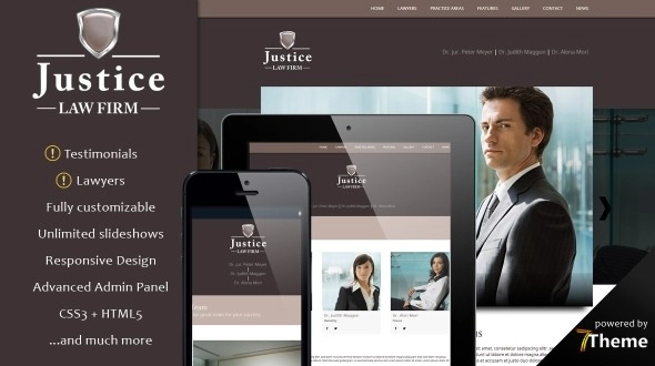 Justice is a premium responsive WordPress theme created especially for law companies