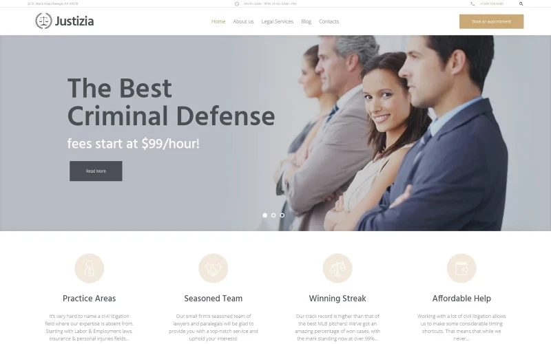 Justizia is your perfect match for building a professional-looking website for your lawyer services. This theme is fully responsive and has a Cherry Framework 5 in the core