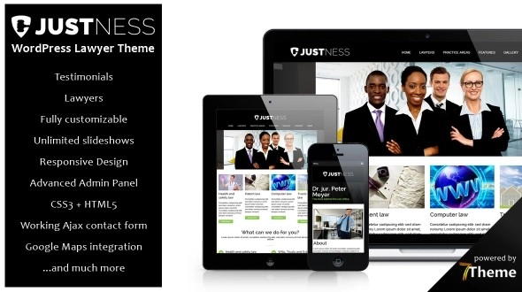 Justness is a premium responsive WordPress theme created especially for law companies