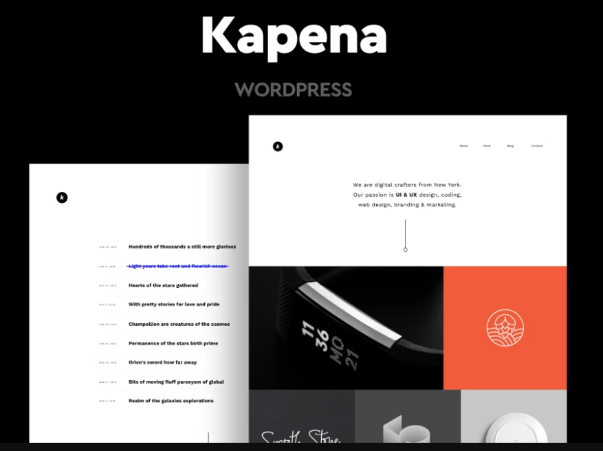 Kapena is minimal responsive portfolio WordPress theme focused on displaying portfolio images in elegant manner. It comes with Ajax infinite scroll option (for Portfolio items and for Blog Posts).