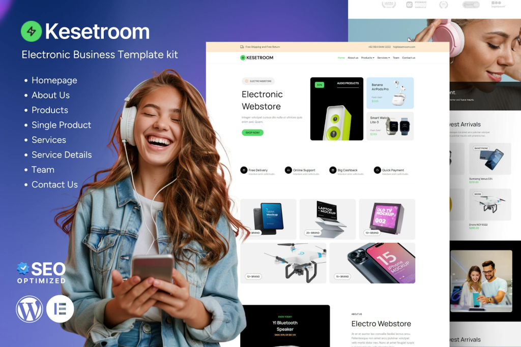 Kesetroom - Electro Webstore is a headless eCommerce solution tailored for electronic stores and webshops built with WordPress. This versatile kit