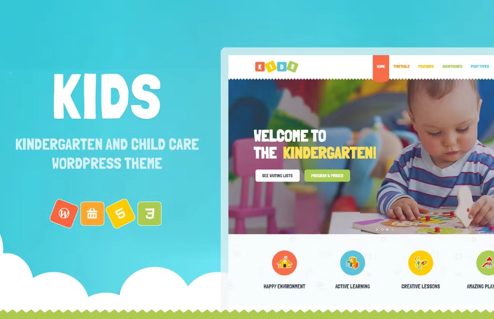 Kids is a kindergarten WordPress theme that can be used for preschool and day care institutions